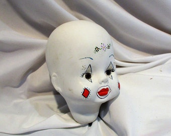 Vintage Hand Painted Bisque Clown Doll Head - Norma Meggie 1983
