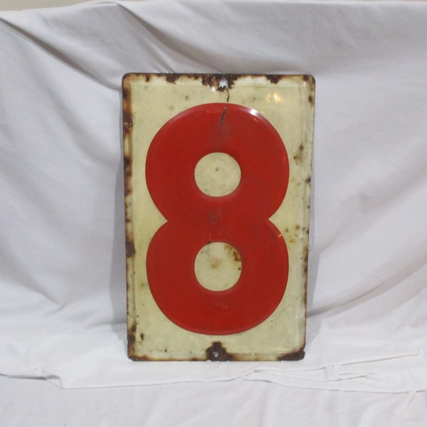 Large 20" Old Gas Station Number Sign, Porcelain on Metal, Service Station Petroliana Salvage