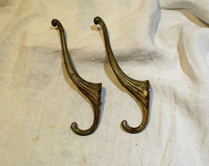 Art Deco Hooks Set of 2 Matching Large Metal Coat Hooks Old Etsy