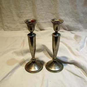 Pair of Candlesticks, Vintage Antique Silver Metal Neoclassical Candle Holders