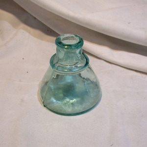 Antique Aqua Glass Ink Bottle: Bubble Glass Writing Salvage
