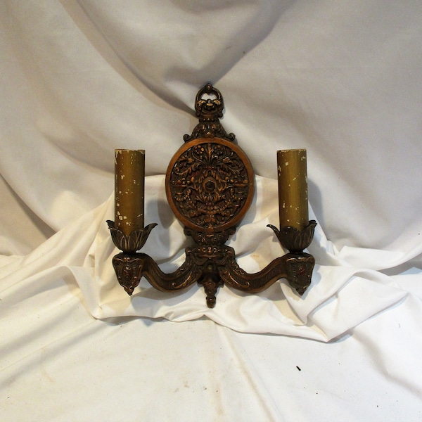 Wall Sconce, Antique Tulips, Acanthus Leaves, and Shield Design, Vintage Wall Lighting Fixture