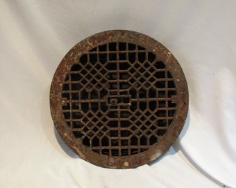 Vent Grate, Old Round Radiator Cover and Base, Arts & Crafts Architectural Salvage