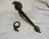 Door Handle and Matching Lock Plate, Vintage Door Hardware, Old Brass Arts and Crafts Architectural Salvage