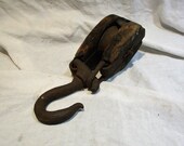 Articulating Pulley, Old Metal and Wood Farm and Barn Salvage, Industrial Factory Chic