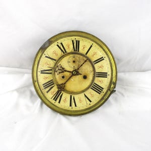 Clock Face, Hands, and Mechanism or Movement, Vintage Brass and Steel Clock Parts, Salvage Chic, Steampunk Timepiece, Clock Repair