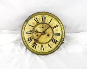 Clock Face, Hands, and Mechanism or Movement, Vintage Brass and Steel Clock Parts, Salvage Chic, Steampunk Timepiece, Clock Repair