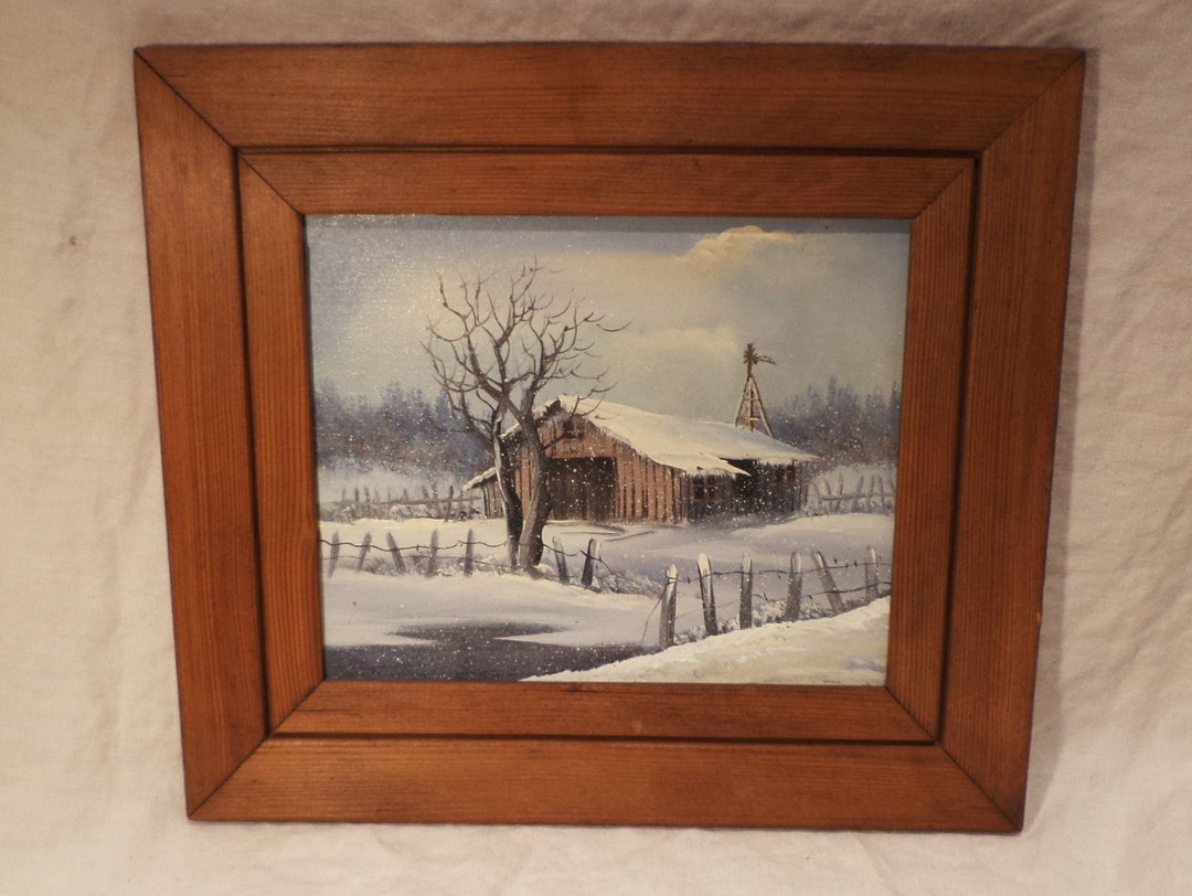 Original Oil Painting on Board, Rustic Country Winter Farm Landscape ...