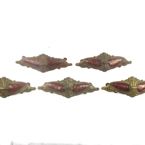 Drawer Pulls, Set of 5, Vintage Pressed Metal Waterfall, Art Deco, or Arts and Crafts Furniture Hardware Salvage