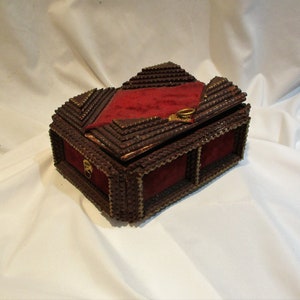Tramp Art Sewing Box, Exceptional Old Wood Box, Tramp, Great Antique Folk Art Salvage, Re-Purpose as Jewelry Box or Trinket Box