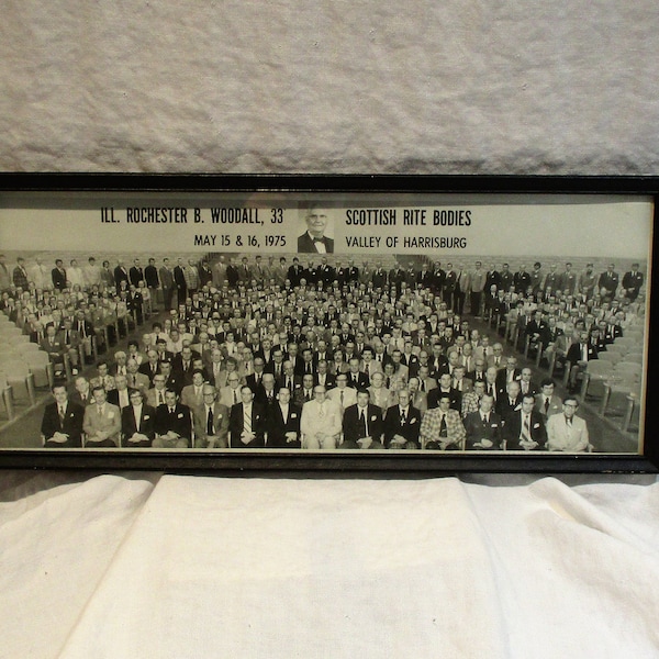 1975 Group Photo, Black & White, Rochester Woodall, Scottish Rite Bodies, Vintage Service Organization Photo