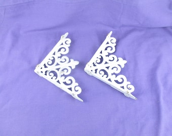 Pair of Metal Shelf Brackets: Antique Scroll and Fleur de Lis Painted Corbels