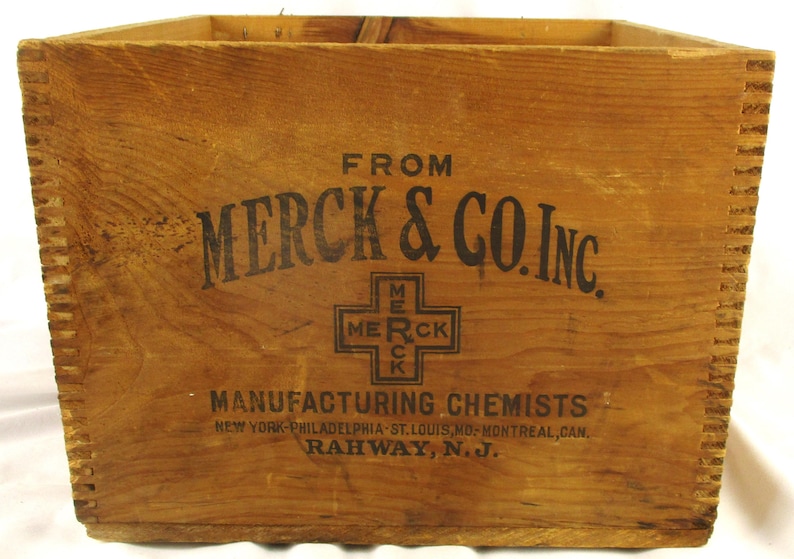 Merck Wood Shipping Crate, Vintage Copper Sulphate Crystals Box, Rahway ...