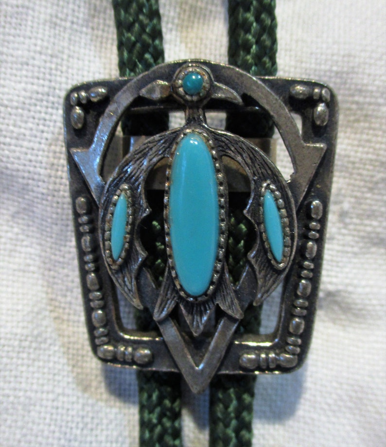Western Bolo Tie Turquoise and Silver Detail Men/'s Accessory Vintage American West Wear