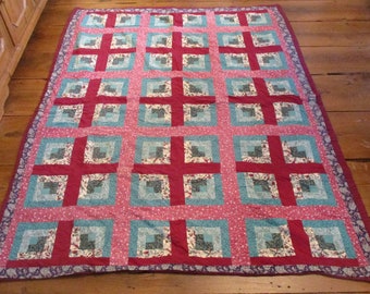 Coverlet or Quilt, Large Hand Made, Vintage Cotton Material, Hand Sewn Antique Textile