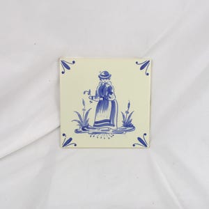 Vintage Portuguese Tile: Hand-Painted Delft Style Floral Decor