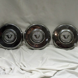Volvo Hub Caps, Set of 3, Vintage Mid Century Retro Cart or Buggy or Go-Cart Parts Salvage