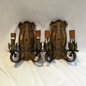Wall Sconces, Antique Medieval, Baroque, or Gothic Pair of Sconces, Vintage Old Wall Lighting Fixtures