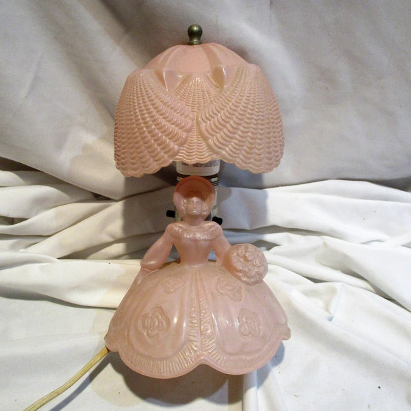 Pink Glass Art Deco Era Desk Lamp, Side Lamp, Bed Side Lamp, Antique Lighting