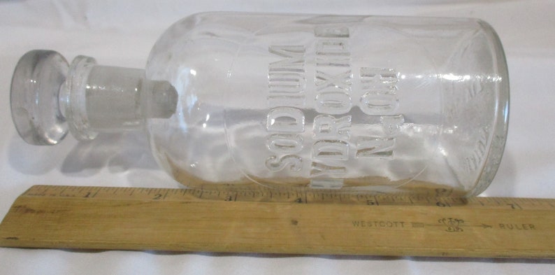 Vintage Wheaton Apothecary Bottle: Embossed Sodium Hydroxide, Frosted Stopper image 10