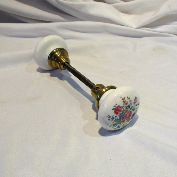Doorknobs, White Porcelain Floral Pair of Knobs, Vintage Architectural Salvage Hardware
