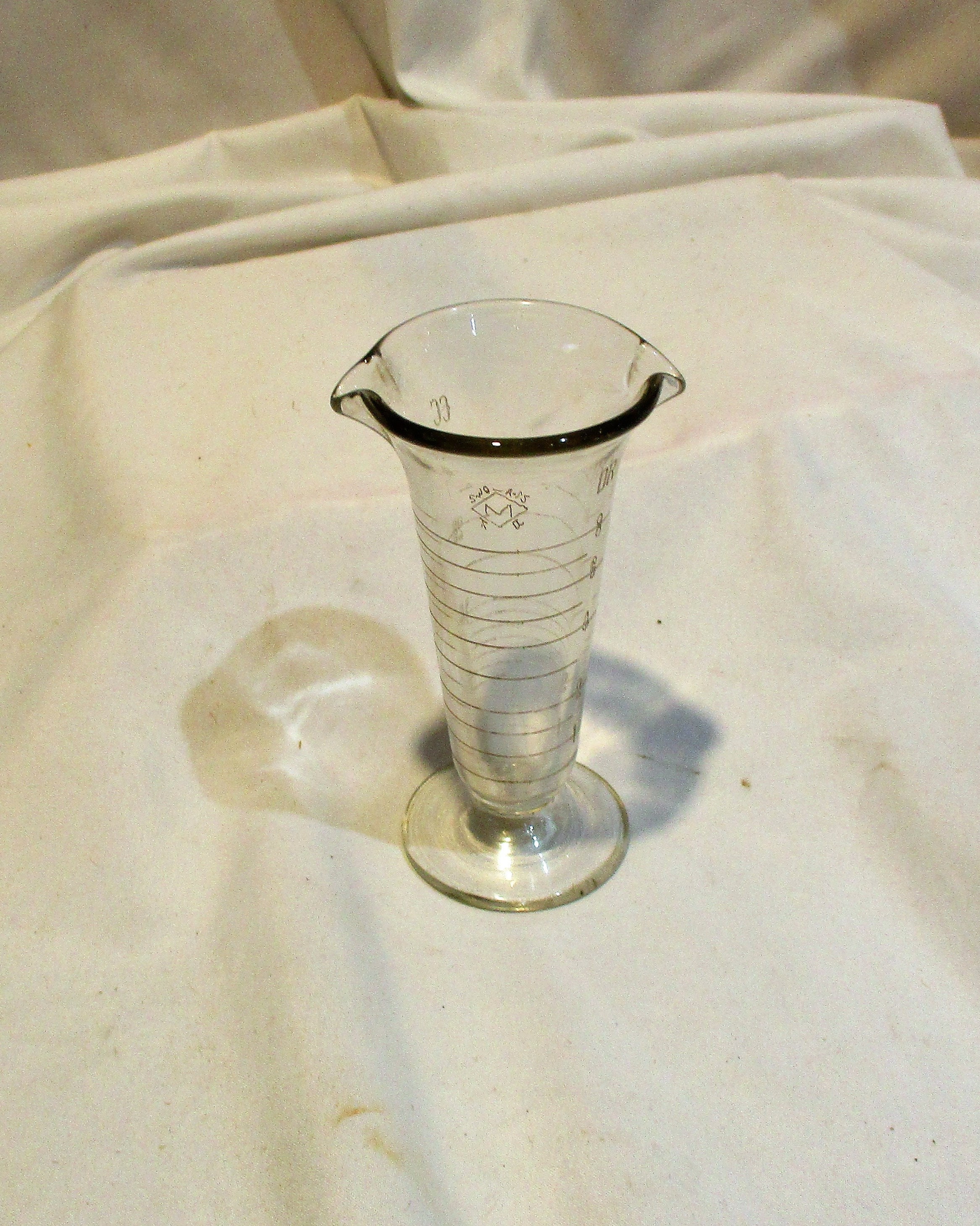 Large Antique Glass Etched Glass Apothecary Measuring Beaker