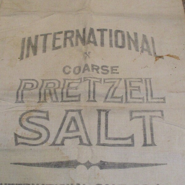 Cotton Sack or Tea Towel, Pretzel Salt,  Vintage International Salt Company Bag, Vintage Scranton, Pennsylvania Textile