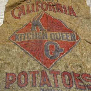 Burlap Sack, California Retro Mid Century Kitchen Queen Potato Sack, Vintage Farm and Barn Stock