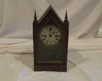 Antique Steeple Mantle Clock: Reverse Painted Glass, Wurttemberg (Not Working)