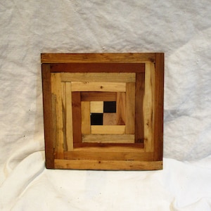 Handmade Marquetry Wood Tile: Geometric Inlay, Architectural Salvage
