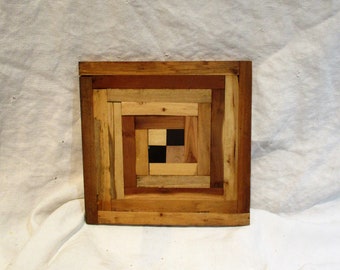 Handmade Marquetry Wood Tile: Geometric Inlay, Architectural Salvage