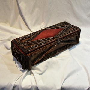 Tramp Art Sewing Box, Exceptional Old Large Hand Made Wood Box, Great Antique Folk Art Salvage, Re-Purpose as Jewelry Box or Trinket Box