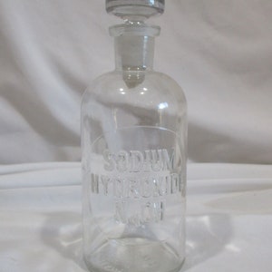 Vintage Wheaton Apothecary Bottle: Embossed Sodium Hydroxide, Frosted Stopper image 2