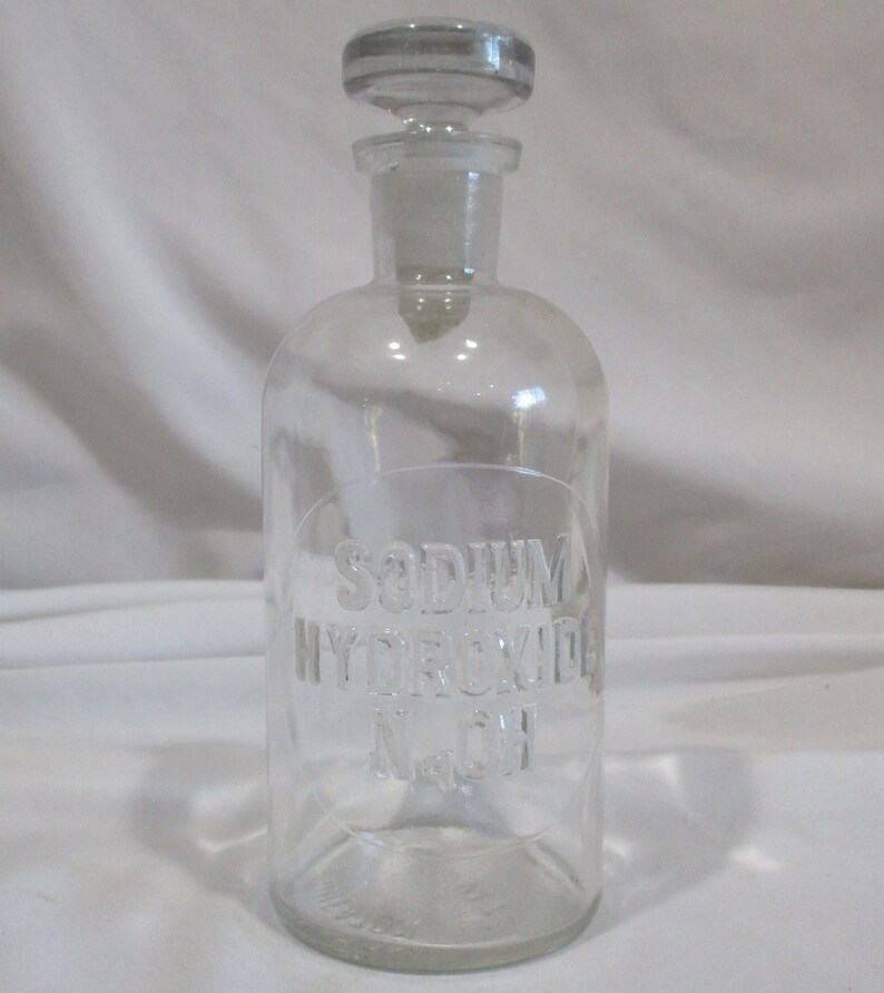 Vintage Wheaton Apothecary Bottle: Embossed Sodium Hydroxide, Frosted Stopper image 2