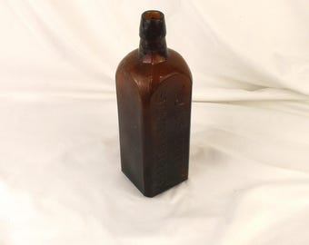Vintage Light Brown Square Bottle, Old Hickory Celebrated Stomach 