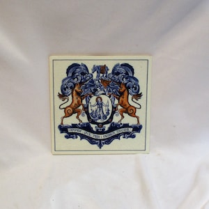 Vintage Delft Tile: Hand-Painted Dutch Heraldic Unicorns