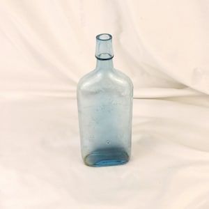 Glass Bottle, Antique Aqua Flask, Wavy Glass Bottle, Old Quack Medicine Glass Salvage