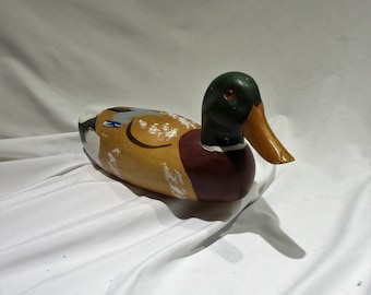 American Folk Art, Hand Painted Wood Duck, Unsigned Mallard, Vintage Duck Decoy