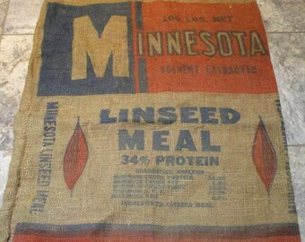 Burlap Sack, Minnesota Linseed Meal Sack, Vintage Minnesota Farm and Barn Stock