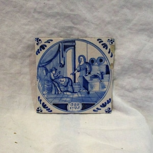 Delft Tile, Old Eighteenth Century Tile, Antique Blue and White Biblical Religious Tile, Hand Painted Old Tile