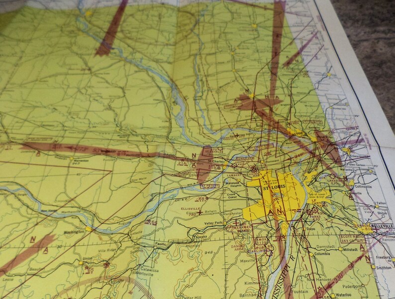 Vintage Pilot/'s Map Aeronautical Map 1944 Vintage Flight Chart Map Vectors St Louis to Kansas City
