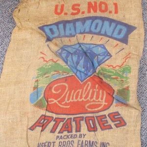 Burlap Sack, California Diamond Quality Potato Sack, Kundert Brothers Edison, Old Barn and Farm Salvage