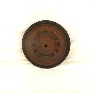 Vintage Rusty Rubber Wheel: Farmhouse Barn Salvage, 9.5&quot;