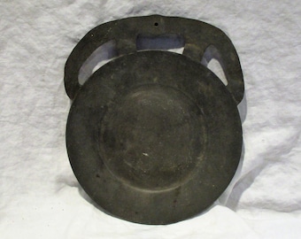 Unusual Pewter Plate with Handles, Vintage Old Pewter Mold or Form