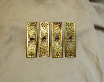 Cabinet Door Latch Plates, Egyptian Revival, Aesthetic Movement, Antique Hardware Set of 4, Architectural Salvage Hardware