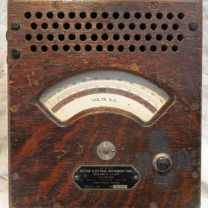 Early Electrical Power Gauge, AC Current Level Gauge, Old Voltmeter, Antique American Factory Equipment