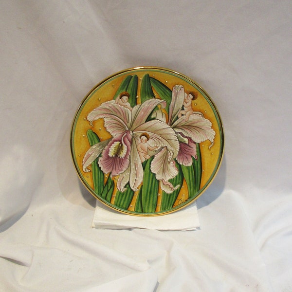 1979 Limited Edition Tiziano Decorative Plate, Italian Hand Made Vintage Porcelain, Flower Children in Irises