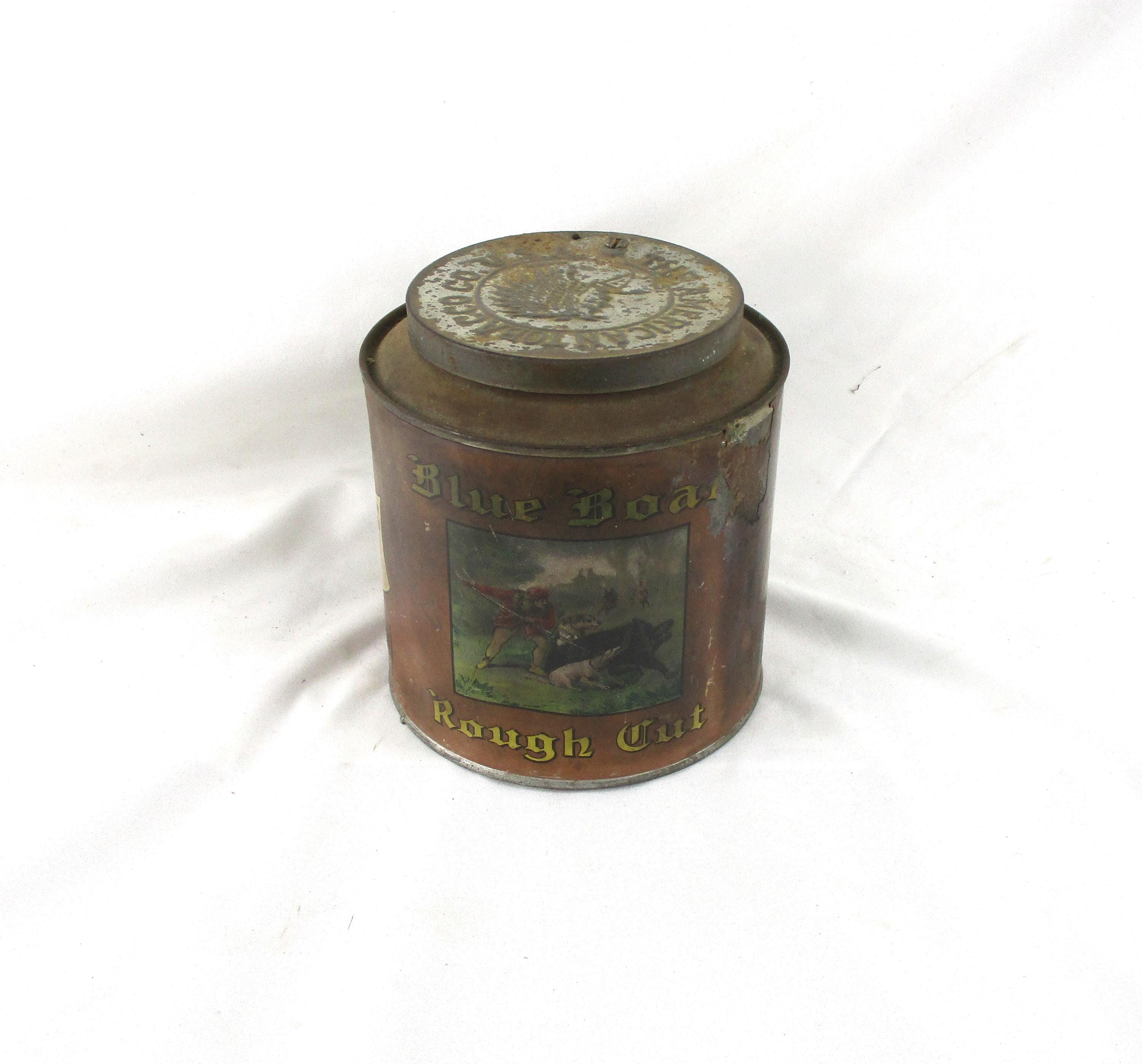 blue boar rough cut tobacco tin 1910 Blue Boar Tobacco Tin: American Tobacco Co. Canister