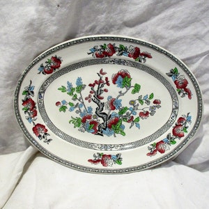 Platter, English Woods Burslem Indian Tree, Antique Hand Painted Transferware