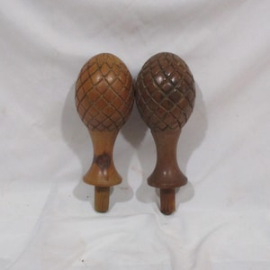 Finials, PAIR of Matched Pineapple Finials, Old Carved Wood Newel Post Fragments and Toppers, Vintage Architectural Salvage